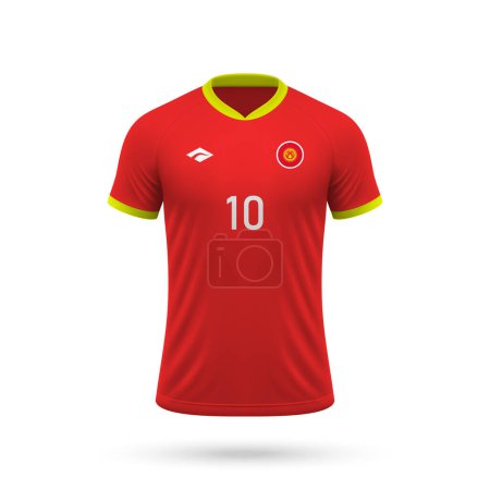 3D realistisches Fußballtrikot Kirgisistan Nationalmannschaft, Hemdvorlage für Fußballtrikot 2024