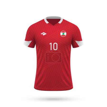 3D realistisches Fußballtrikot Libanon Nationalmannschaft, Hemdvorlage für Fußballtrikot 2024