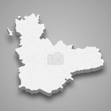 3d mapa isométrico de Valladolid es una provincia de España con municipios fronterizos