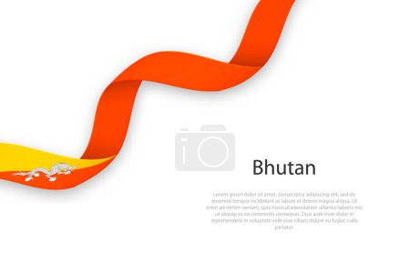 Illustration for Waving ribbon with flag of Bhutan. Template for independence day poster design - Royalty Free Image