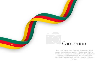 Ilustración de Cinta ondeante con bandera de Camerún. Plantilla para diseño de póster día de la independencia - Imagen libre de derechos