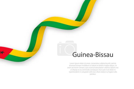 Cinta ondeante con bandera de Guinea Bissau. Plantilla para diseño de póster día de la independencia