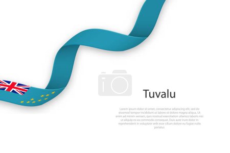 Illustration for Waving ribbon with flag of Tuvalu. Template for independence day poster design - Royalty Free Image