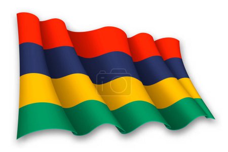 Realistic waving flag of Mauritius isolated on white background