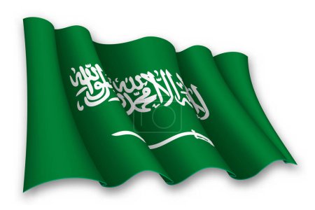 Bandera ondeante realista de Arabia Saudita aislada sobre fondo blanco
