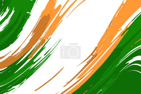 Lebendige abstrakte Malerei, die die Indien-Flagge mit energischen orangen, grünen und weißen Pinselstrichen nachahmt