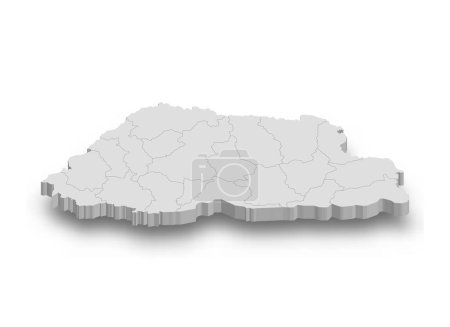 Illustration for 3d Bhutan white map with regions isolated on white background - Royalty Free Image