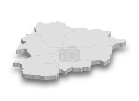Illustration for 3d Andorra white map with regions isolated on white background - Royalty Free Image