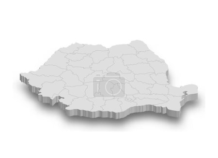 3d Romania white map with regions isolated on white background