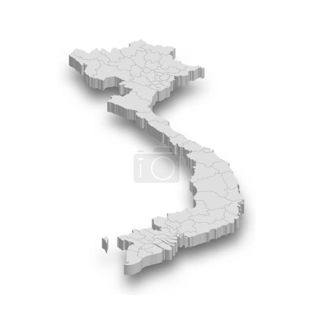 Illustration for 3d Vietnam white map with regions isolated on white background - Royalty Free Image