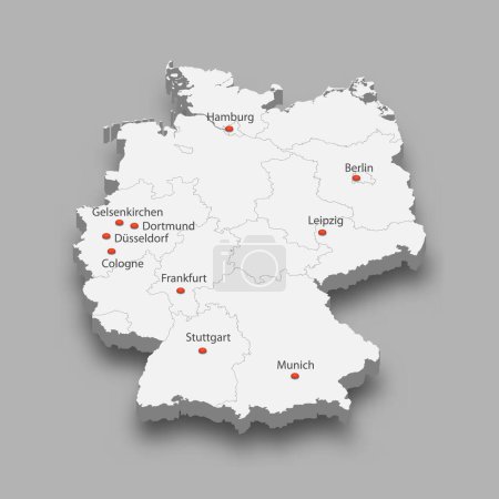 3D-Karte von Deutschland mit den Austragungsorten des Fußballturniers 2024