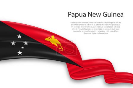 Téléchargez les illustrations : Élégant drapeau de représentation abstrait ondulé de Papouasie-Nouvelle-Guinée, coulant sur un fond blanc avec texte d'espace réservé - en licence libre de droit