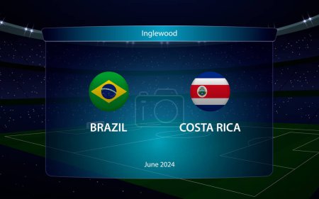 Brazil vs Costa Rica. America football tournament 2024, Soccer scoreboard broadcast graphic template