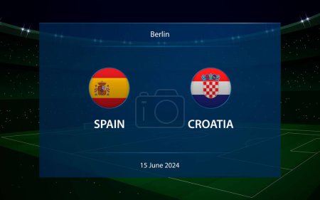 Spanien gegen Kroatien. Europa-Fußballturnier 2024, Fußball-Anzeigetafel überträgt grafische Vorlage