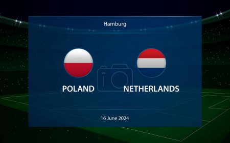 Polen gegen Niederlande. Europa-Fußballturnier 2024, Fußball-Anzeigetafel überträgt grafische Vorlage