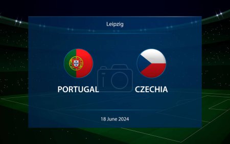 Portugal gegen Tschechien. Europa-Fußballturnier 2024, Fußball-Anzeigetafel überträgt grafische Vorlage