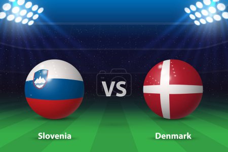 Slovenia vs Denmark. Europe football tournament 2024, Soccer scoreboard broadcast graphic template