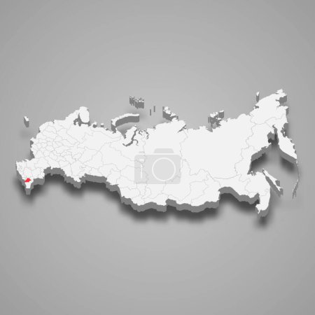 Chechnya region highlighted in red on a grey Russia 3d map