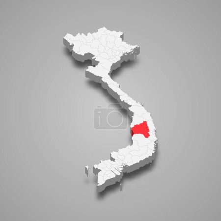 Gia Lai region highlighted in red on a grey Vietnam 3d map