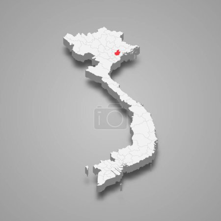 Hai Duong región resaltada en rojo en un mapa gris de Vietnam 3d