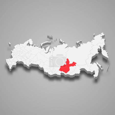 Gebiet Irkutsk auf einer grauen 3D-Karte rot hervorgehoben