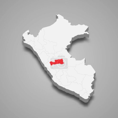 Département Pasco mis en évidence en rouge sur une carte 3d grise Pérou