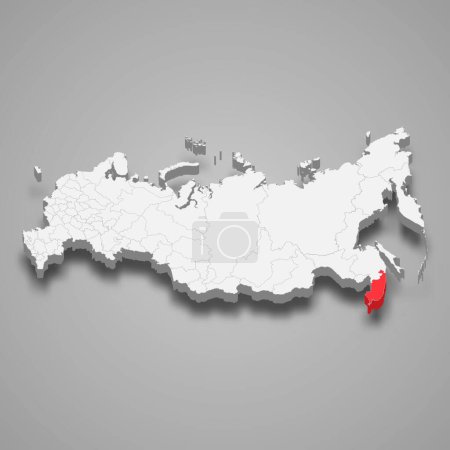Ilustración de Primorsky región resaltada en rojo en un mapa gris de Rusia 3d - Imagen libre de derechos