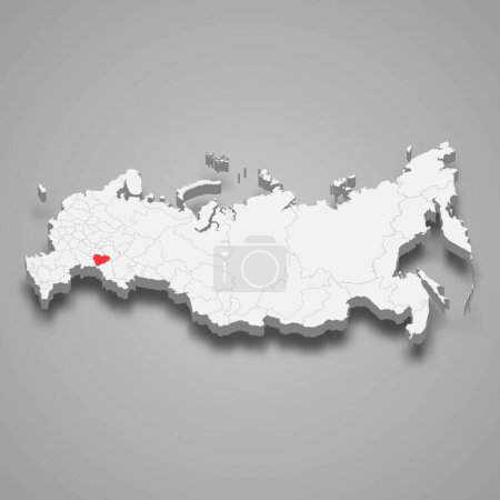 Téléchargez les illustrations : Région de Samara surlignée en rouge sur une carte grise Russie 3d - en licence libre de droit