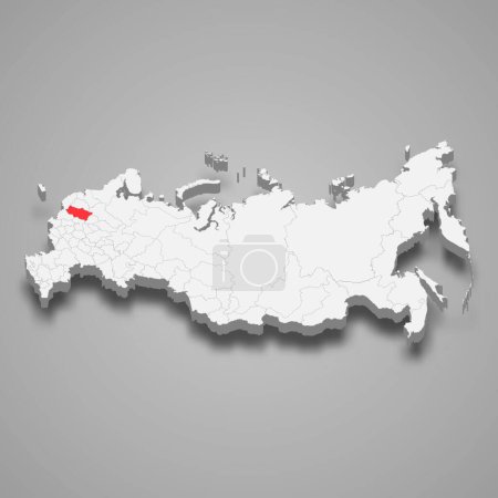 Illustration for Tver region highlighted in red on a grey Russia 3d map - Royalty Free Image
