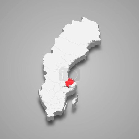 Grafschaft Uppsala rot hervorgehoben auf einer grauen Schweden-3D-Karte