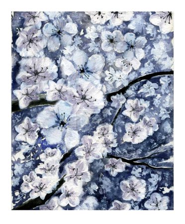 Foto de Hand drawn watercolor illustration of tree blossom. Spring Apricot blossoming painting. High quality - Imagen libre de derechos