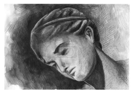Foto de Tinta dibujada a mano, acuarela y dibujo a lápiz de una estatua de mármol. Ilustración en blanco y negro. Alta calidad - Imagen libre de derechos