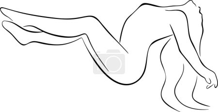 Foto de Dibujo de línea en blanco y negro minimalista dibujado a mano de una niña silhoutte. Arte de línea. Ilustración vectorial - Imagen libre de derechos