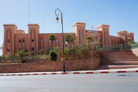 Photo for Elevation of provincial government in african Zagora town in Draa Tafilalet region in Morocco, clear blue sky in 2023 warm sunny winter day on January - Royalty Free Image