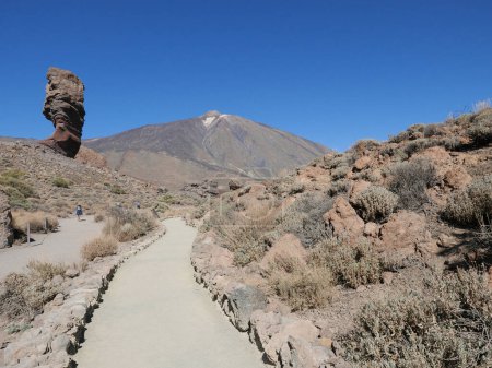 Weg zum Teide 3 715 m auf der europäischen Insel Teneriffa in Spanien, strahlend blauer Himmel im Jahr 2023 warmer sonniger Herbsttag im November.