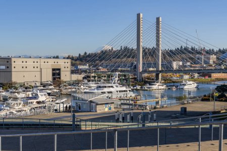 Photo for Tacoma waterfront Dock street marina and buildings Washington state. - Royalty Free Image