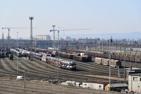 Photo for Shunting yard in Brno, Czech Republic, with freight railway cars - Royalty Free Image
