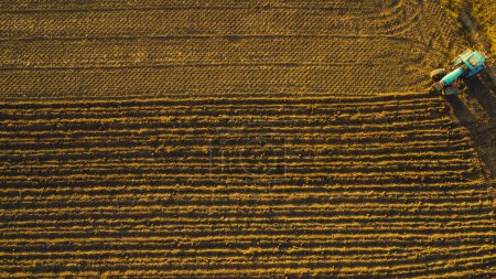 Foto de Agricultor con terreno nivelado de tractores en el campo. - Imagen libre de derechos