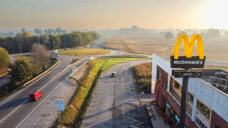Photo for Aerial view of a burger king restaurant tall roadside tall signage - Royalty Free Image