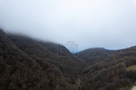 Photo for Drone aerial view of hills in autumn pre apennini landscape near Rocchetta di Morfasso in Italy - Royalty Free Image