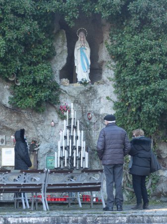 Photo for Sperongia Morfasso, Italy - 12nd february 2023 Statue of Our Lady of Immaculate Conception in the Grotto Our Lady of Lourdes in Sperongia. - Royalty Free Image