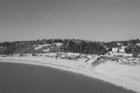 Photo for Aerial drone view of Numana town , Conero Mount, Adriatic Sea beach in Le Marche region, Italy , Europa - Royalty Free Image