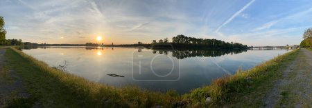 Photo for Panoramic scenicview of Po river in San Nazzaro, Moniticelli d'Ongina, Piacenza, Italy shot - Royalty Free Image