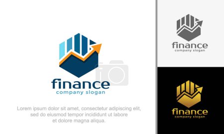 Logo financier hexagonal. Design moderne de logo accrocheur avec graphique, flèche et éléments hexagonaux