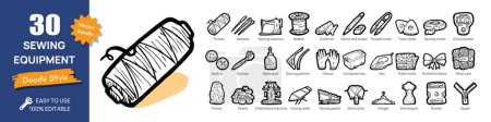 Sewing Equipment concept illustrations. Big Set of icon illustrations with doodle style. Flat design