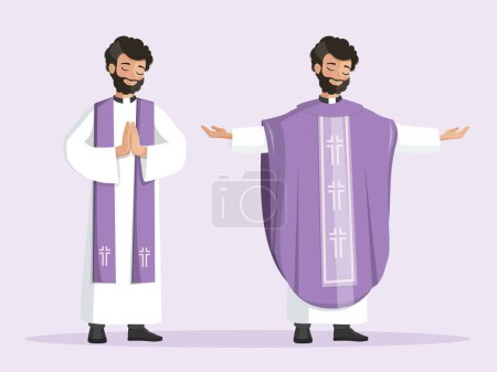 Illustration for Young priest set with purple stole and chasuble - Royalty Free Image