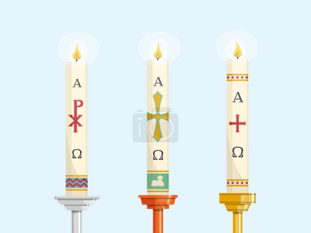 Illustration for Set of Paschal candles for Easter vigil of Holy Week - Royalty Free Image