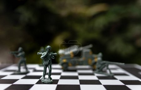 Photo for Military chess on a chessboard. business ideas and competition and strategy Ukraine and Russia for political conflict and war concept - Royalty Free Image