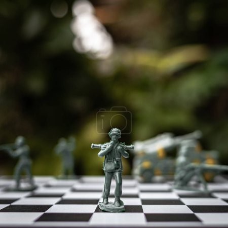 Photo for Military chess on a chessboard. business ideas and competition and strategy Ukraine and Russia for political conflict and war concept - Royalty Free Image