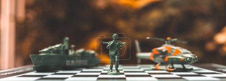 Militärschach auf einem Schachbrett. Geschäftsideen und Wettbewerb und Strategie Ukraine und Russland für politisches Konflikt- und Kriegskonzept
